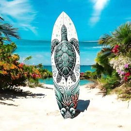 JennyGems Outdoor Decorative Turtle Surfboard Wall Art, PVC, Surfboard Sign, Weather Resistant, 4 Foot