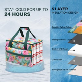 JLDTOP Soft Cooler Bag 40 Cans 36L, Leakproof Insulated Cooler Bag, Collapsible Portable Lunch Bag for Women, Large Beach Cooler for Camping Picnic BBQ Travel (Green Floral)
