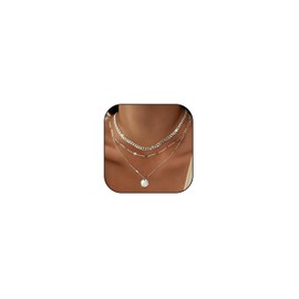 Layered Gold Necklaces for Women Stackable Dainty 14K Gold Silver Plated Trendy Circle Paperclip Pendant Choker Necklace Layering Beach Cute Fashion Pendant Choker Necklaces Trendy Jewelry Set Gifts for Women (Silver 2)