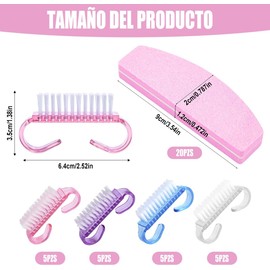 NIAWEA Kit 40pzs Limas para Uñas Profesionales, Incluye 20 Cepillo Uñas + 20 Limas de Uñas, Lavable, Reparación de Uñas, Especial para Manicura, Pulido y Pulido, para Uñas Naturales o Acrílicas