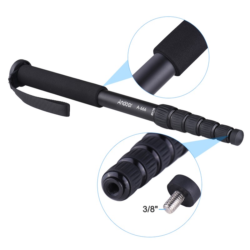 Andoer A-666 181cm/5.9ft Telescoping Aluminum Camera Monopod Unipod Stick 6-Section