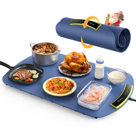 Food Warming Mat - 5s Rapid Heating Electric Warming Tray with 8 Temp Setting, 4 Hours Auto-Off, Easy to Clean, Foldable Sillicon Warming Mat for Food, for Buffet, for Party, for Thawing