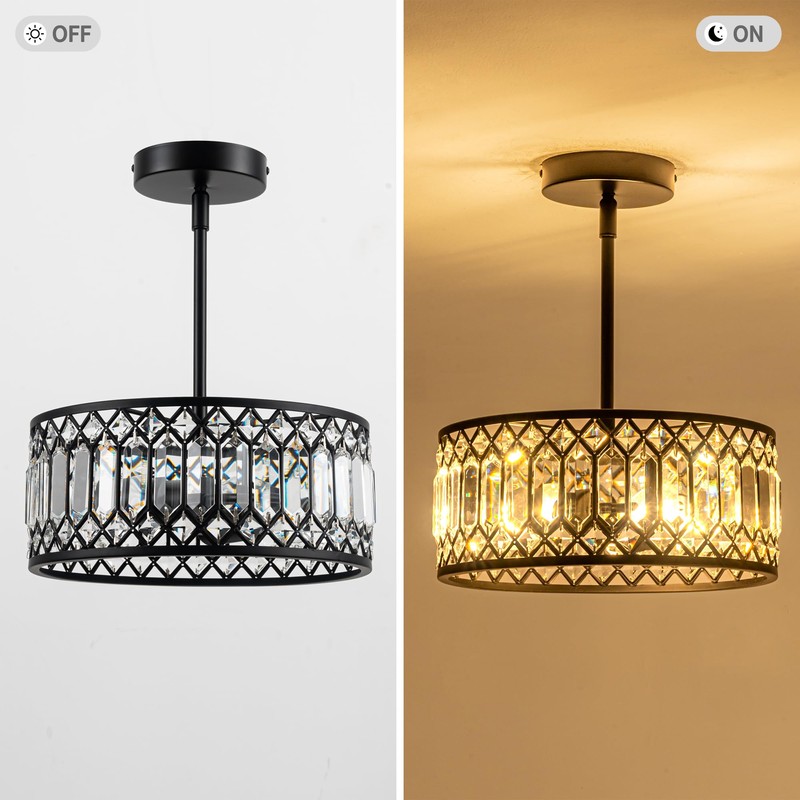 Rpzloila 3-Light Crystal Ceiling Light, Modern Semi Flush Mount Light