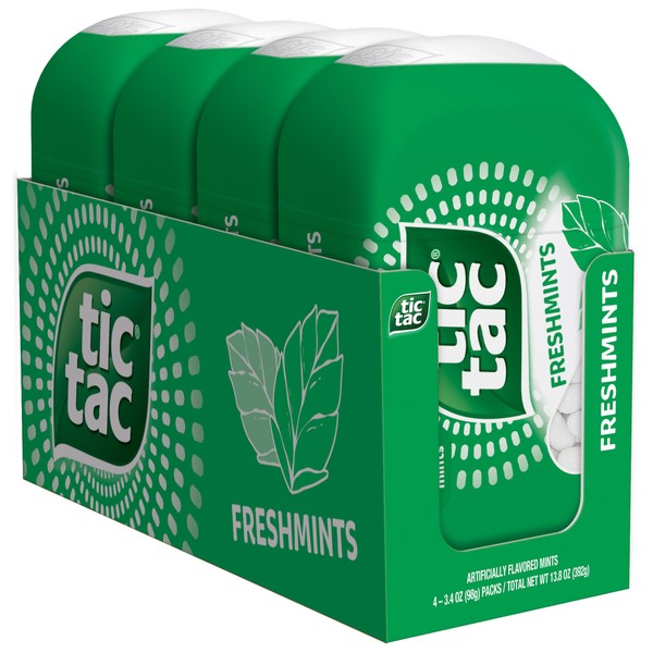 Tic Tac, Freshmint Breath Mints 4 Pack, On-The-Go Refreshment Bottle Pack, Stocking Stuffer, 3.4 Oz Each