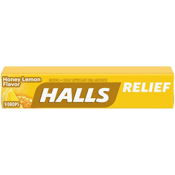 Halls Mentho-Lyptus Menthol Cough Suppressant/Oral Anesthetic Drops, Honey-Lemon, 9-Count Packages (Pack of 20)