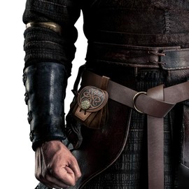 HiiFeuer Medieval Embossed Faux Leather Belt Pouch, Retro Renaissance Portable Belt Bag Coin Purse Dice Bag for LARP Ren Faire(Brown B)