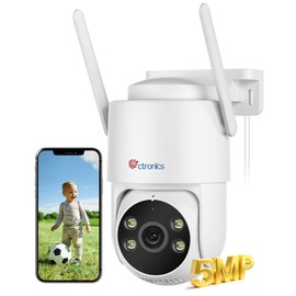 Ctronics 5MP Outdoor WiFi Surveillance Camera, 5GHz/2.4GHz Dual Band WiFi PTZ Camera Outdoor with People/Vehicle/Animal Detection, Car Tracking, Colour Night Vision 30 m, 2-Way Audio, PC/TF/Cloud/IP66
