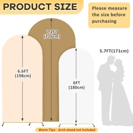 ROMANKAS Tan Arch Cover Set of 3 6FT 6.6FT 7.2FT Mix Colors Wedding Arch Covers Stretchy Backdrop Sets Spandex Fitted Arch Backdrop Cover for Baby Shower Parties Double Sided Spandex Arch Covers