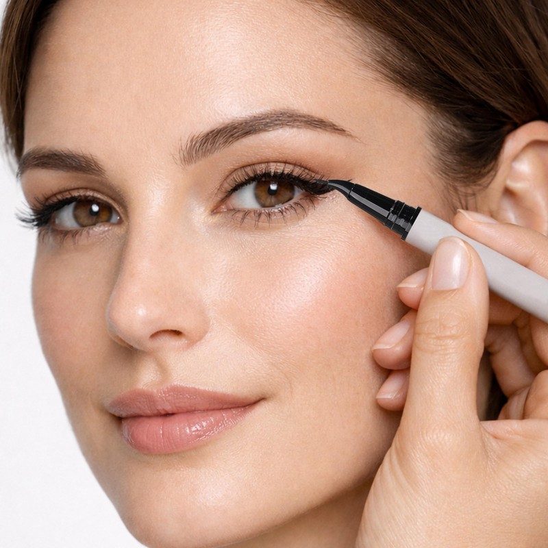 Curved Tip Brown Liquid Eyeliner Pen for Light Hair (Mocha