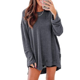 SHEWIN Sweatshirt For Women Casual Crew Neck Womens Long Sleeve Tops Oversized Sweaters for Women Lightweight Fall Clothes 2025,(US 16-18) XL,Grey