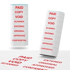 8-in-1 Office Stamps - Self-Inking Office Stamp Set for Paid, Copy, Void, Scanned, Entered, Original, Approved, and Confidential Stamps for Office Message Supplies - Red Ink (Office Stamps)