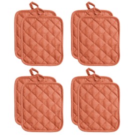 American Linen 8 Piece Pot Holder Set for Kitchen - Heat Resistant Hot Pad Trivet (Coral)