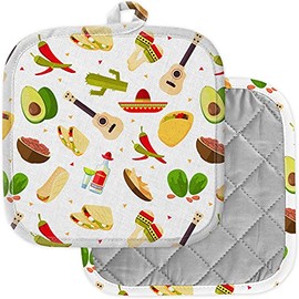 [Pack of 2] Pot Holders for Kitchen, Washable Heat Resistant Pot Holders, Hot Pads, Trivet for Cooking and Baking (Aztec Theme Cartoon Mexican Food)