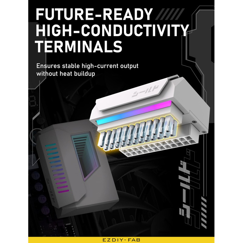 EZDIY-FAB Shield 24-Pin Angle Adapter with Infinity Mirror ARGB Light,ATX