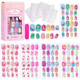 Honnydend Kids Nail Tips, 120 Pieces, Children's False Nails, Nail Stickers, Nail Glue, Girl Hand Decoration, Nail Decoration, DIY Supplies, Fake Nail Set, Manicure, For Small Nails