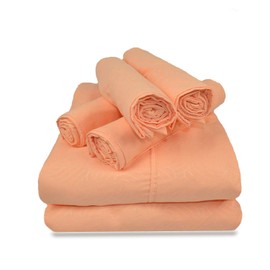 Victoria Valenti Embossed Sheet Set with 4 Pillow Cases, Double Brushed and Ultra Soft with Deep Pockets for Extra Deep Mattress, Microfiber, Queen Coral