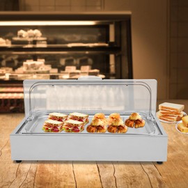 Ice Food Serving Display Tray with Clear Roll Top Cover,Buffet Cold Serving Cooler Platter,Cooling Food Dishes Display Plate for Seafood Fruit Party Buffet Tray
