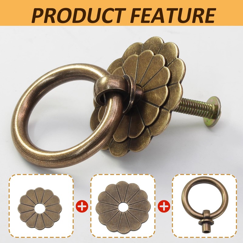 Litoexpe 6 Pcs Vintage Cabinet Pulls Handles, Vintage Antique Brass