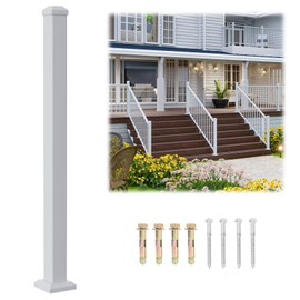 Egadis 1 Pack 42 in.x 2.56 in. x 2.56 in. Deck Railing Post with Screws, Aluminum Railing Post, White Outdoor Textured Powder-Coat Finish Stair Post for Decks, Porches & Balconies (1 Post)