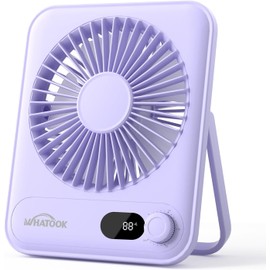 WHATOOK Small Desk Fan Personal Fans: 2000mah 10 Hours Battery Office Quiet Mini Desktop Fan Portable Rechargeable Travel Essentials(Purple)