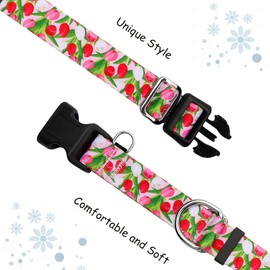 Fidohug Martingale Collar for Dogs with Buckle Floral No Pull Adjustable Nylon Limited Slip Training Dog Collars Pink Tulip, Large