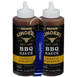 Candy Freezer Kinders Chipotle Pineapple BBQ Sauce 15.5 oz Bottle (Pack of 2) Premium Sweet and Smoky Barbecue Sauce with a Spicy Kick and Tropical Flavor with Bottle Opener Keychain (Chipotle Pineapple) Keychain