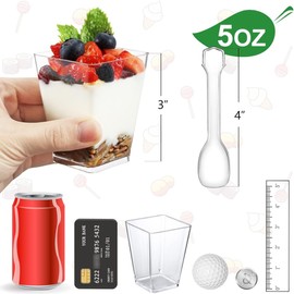 U Chef Set de 50 Tazas de Postre con Tapas, Vasos de Plástico Transparente, Vasos para Postres Reutilizables con Tapa y Cuchara 150 ml, Mini Tiradores para Fiestas, Yogur, Gelatina
