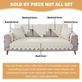 XSlive Cotton Embroidery Couch Sofa Cover Leaf and Floral Pattern Nonslip Quilted Furniture Protector Slipcover for Dogs, Children, Pets Sofa Slipcover Machine Washable (Cream,43"x94")