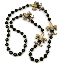 Fleur de Lis Black & Gold Mardi Gras Bead Necklace New Orleans Louisiana