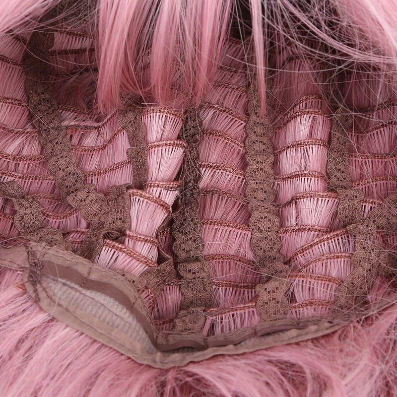 LC210-1 Curly Wavy Wig Pink Pastel Short Bob Synthetic Wigs