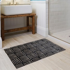 Wash + Dry Weave Pattern Washable Indoor Rug with Rubber Backing, Large Door Mat for Entryway, Kitchen, Bathroom, Non-Slip Area Mat, Washable Entryway Rug, Pet Friendly, Cream and Black, 27.5” x 47”