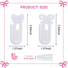 12Pcs Sublimation Paper Clips 4" x 2" Bow Acrylic Jumbo Paper Clips Sublimation Bookmarks Sublimation Paperclips Blanks for Heat Transfer DIY Design School Classroom Office Crafts Supplies