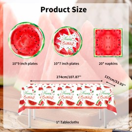 Watermelon Party Tableware Plates Napkin and Tablecloth Serve 20 | Summer Fruit Party Decorations Supplies for Birthday