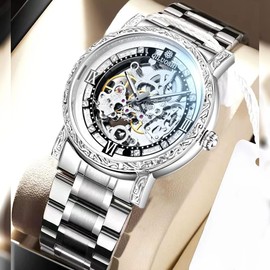 DAXIAOYU Automatic Mechanical Watches Hollow Skeleton Waterproof Retro Carved Fashionable Mens Watches