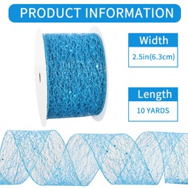 RIBBOOO Light Blue Glitter Mesh Wired Ribbon, 2.5 Inch 10 Yards Sparkling Fabric Ribbon for Wreath Bow Making, Gift Wrapping, Wedding, Christmas Tree Decoration