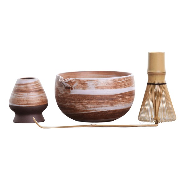 Marbled Caramel Matcha Whisk Set with Pouring Spout – Japanese