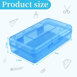 Pencil Box, Clear Pencil Case, Large Capacity Plastic Hard Pencils Case Crayon Box with Snap-Tight Lid Stackable for Kids Adult Student Pens Pencils School Supplies Storage Office Supplies, Blue