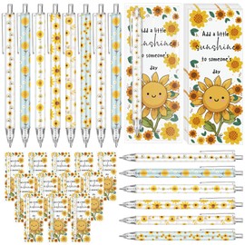 Sinload 50 Set Sunflower Pens Gift Inspirational Ballpoint Pen with Cards Back to School Sunflower Yellow Floral Theme First Day of Class for School Party Favors Supplies