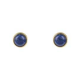 Latelita Petite Stud Earrings 18ct Gold Plated Sterling Silver Stud Natural Gemstone Round Lapis Lazuli Blue Gold December