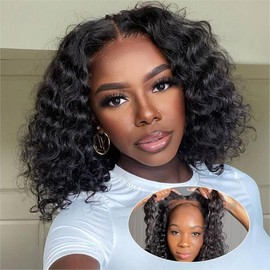 Glueless Bob Wig Human Hair 180 Density Glueless Wigs Human Hair Pre Plucked Pre Cut 5x5 Closure Wigs Human Hair Bob Lace Front Wigs Human Hair Glueless Wear and Go Short Wigs for Black Women:_5x5 water wave_14inch