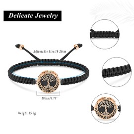 VCCWYQK Tree of Life Urn Bracelet for Ashes for Women Men Cremation Jewellery Adjustable Memorial Keepsake Rope Bracelet, Stainless Steel, No gemstone
