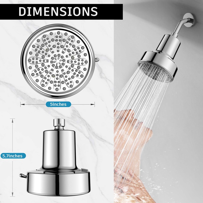FEELSO Filtered Shower Head High Pressure, 6 Settings Bathroom Shower