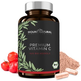 Organic Vitamin C (120 Capsules) - Comparison Winner 2019* - Naturally Organic Certified Acerola Extract - No Additives - Natural Flavonoids & Laboratory Tested From Germany