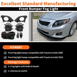 Aspaton Fog Light Assembly Compatible with Corolla 2009-2010 Fog Lamp w/H11 12V 55W Halogen Bulbs & Bezels & Harness & Switch