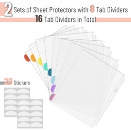 Mr. Pen- Clear Sheet Protectors with Tabs, 8 Tabs, 2 Sets, Clear Plastic Dividers for 3 Ring Binder, Insertable Index Page Divider Multicolor Tabs