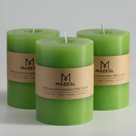 MOZEAL 3" x 4" Hand-Poured Unscented Candle,Dripless Pillar Candle Set of 3,Long Clean Burning,Approx 72 Hours Burn Time,Rustic Country Style,Wedding,Dinner,Christmas and Home Decor,Green