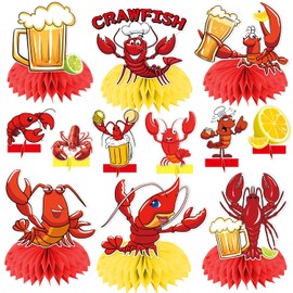 Crawfish Boil Decorations Honeycomb Centerpieces, 12 Pack Crawfish Boil Party Supplies for Shrimp Boil Decor ations, 3D Double Side Seafood Boil Party Supplies Lobster Decor for Summer