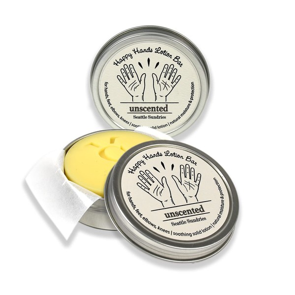 Seattle Sundries | Unscented Natural Beeswax & Shea Butter 2x (1.15oz) Hand Made Solid Lotion Bars in tins- Moisturize & Protect Dry Skin - for Women & Men, Work & Home.
