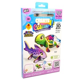 Create N Colour - Sea Creatures Sea Turtle & Shark: 3D Wooden Models for Designing with Water, Includes Water Colouring Pen, Pack of 2 (201024)