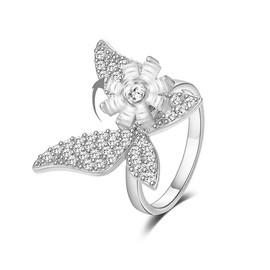COLORFUL BLING Cute Butterfly Moon Star Spinner Fidget Rings for Anxiety for Women Adjustable Open Cubic Zircon Stackable Ring for Stress Relief Meditation Jewelry Gift-butterfly silver